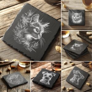 Slate Coaster Engraving Files, 3D Illusion Cat Dog