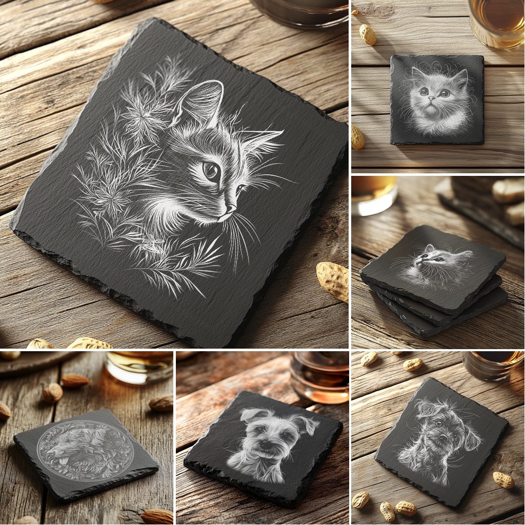 Slate Coaster Engraving Files, 3D Illusion Cat Dog
