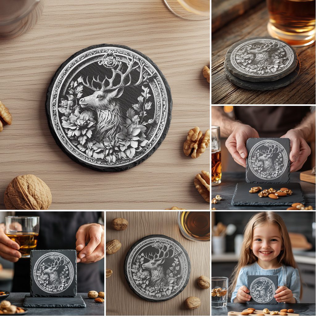 Slate Coaster Engraving Files Bundle, 3D Illusion Animal