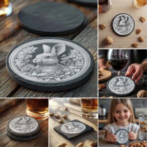 Slate Coaster Engraving Files Bundle, 3D Illusion Animal