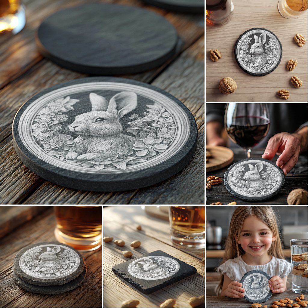 Slate Coaster Engraving Files Bundle, 3D Illusion Animal