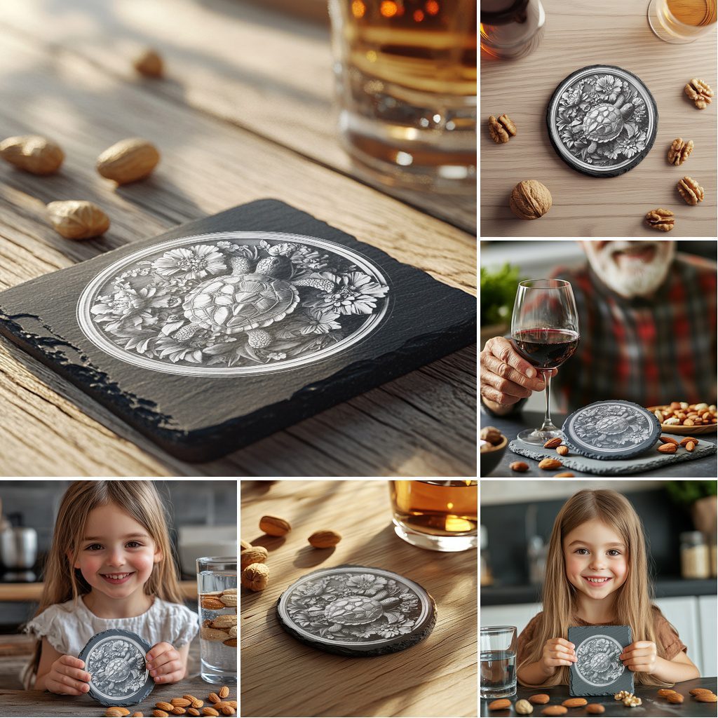 Slate Coaster Engraving Files Bundle, 3D Illusion Animal