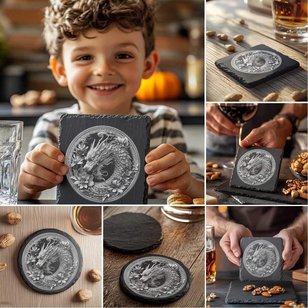 Slate Coaster Engraving Files Bundle, 3D Illusion Animal