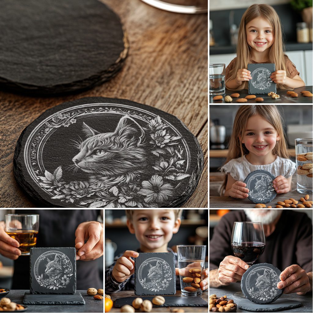 Slate Coaster Engraving Files Bundle, 3D Illusion Animal