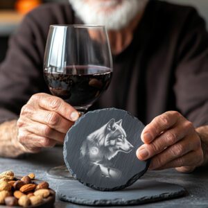 Slate Coaster Engraving Template, Double Exposure Wolf, Person