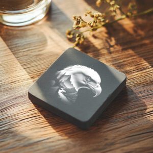 Slate Coaster Laser Engraved, Double Exposure Eagle with
