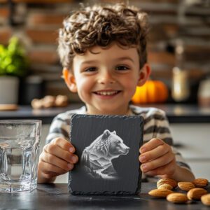 Slate Coaster Laser Engraving File, Double Exposure Bear