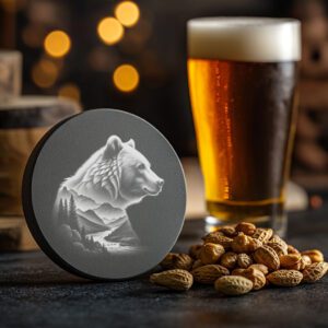 Slate Coaster Laser Engraving File, Double Exposure Bear