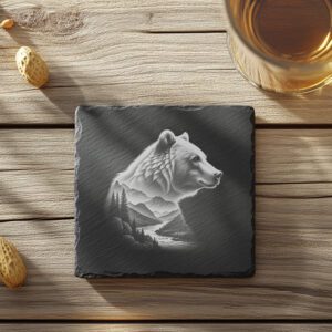 Slate Coaster Laser Engraving File, Double Exposure Bear