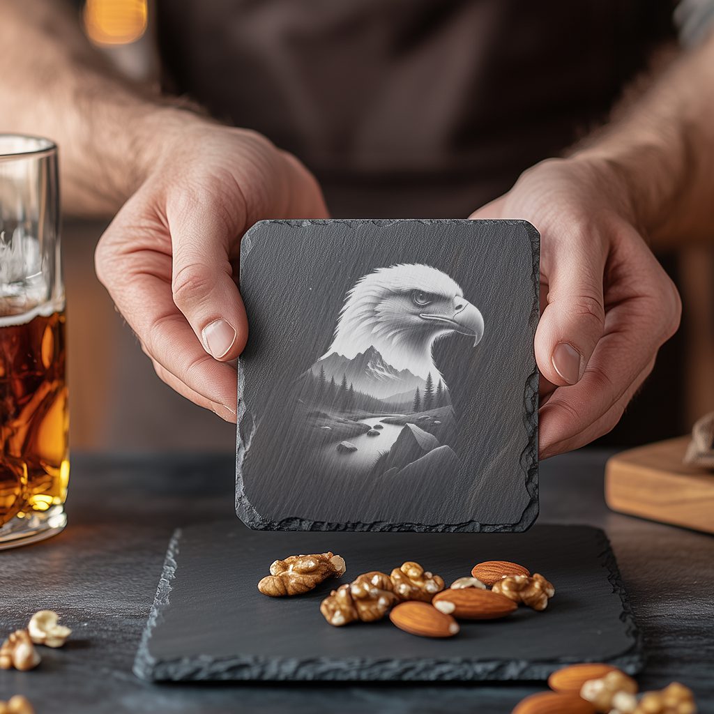 Slate Coaster Laser Engraving File, Double Exposure Eagle,