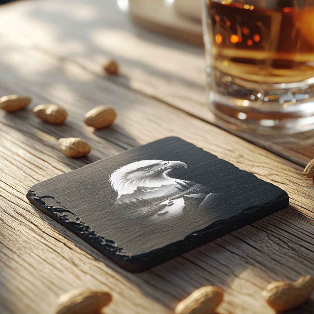 Slate Coaster Laser Engraving File, Double Exposure Eagle,
