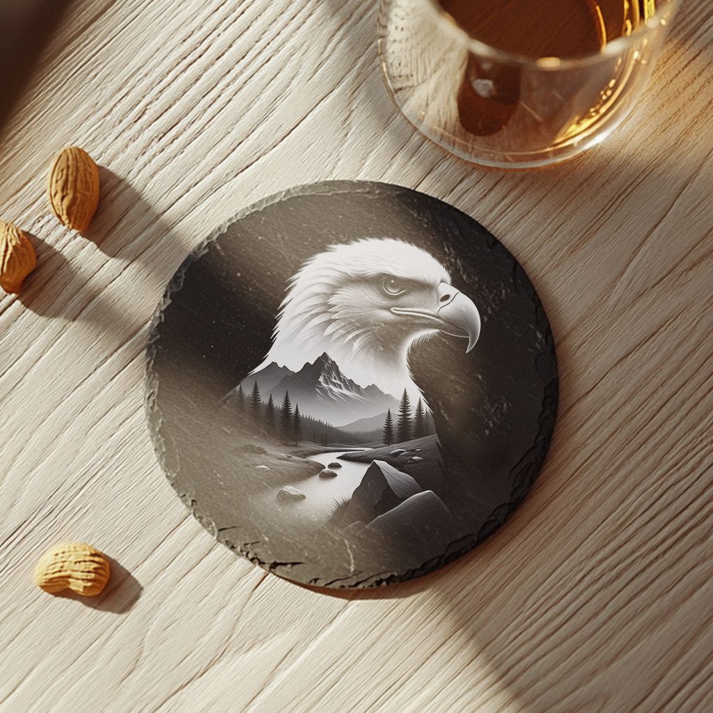 Slate Coaster Laser Engraving File, Double Exposure Eagle,