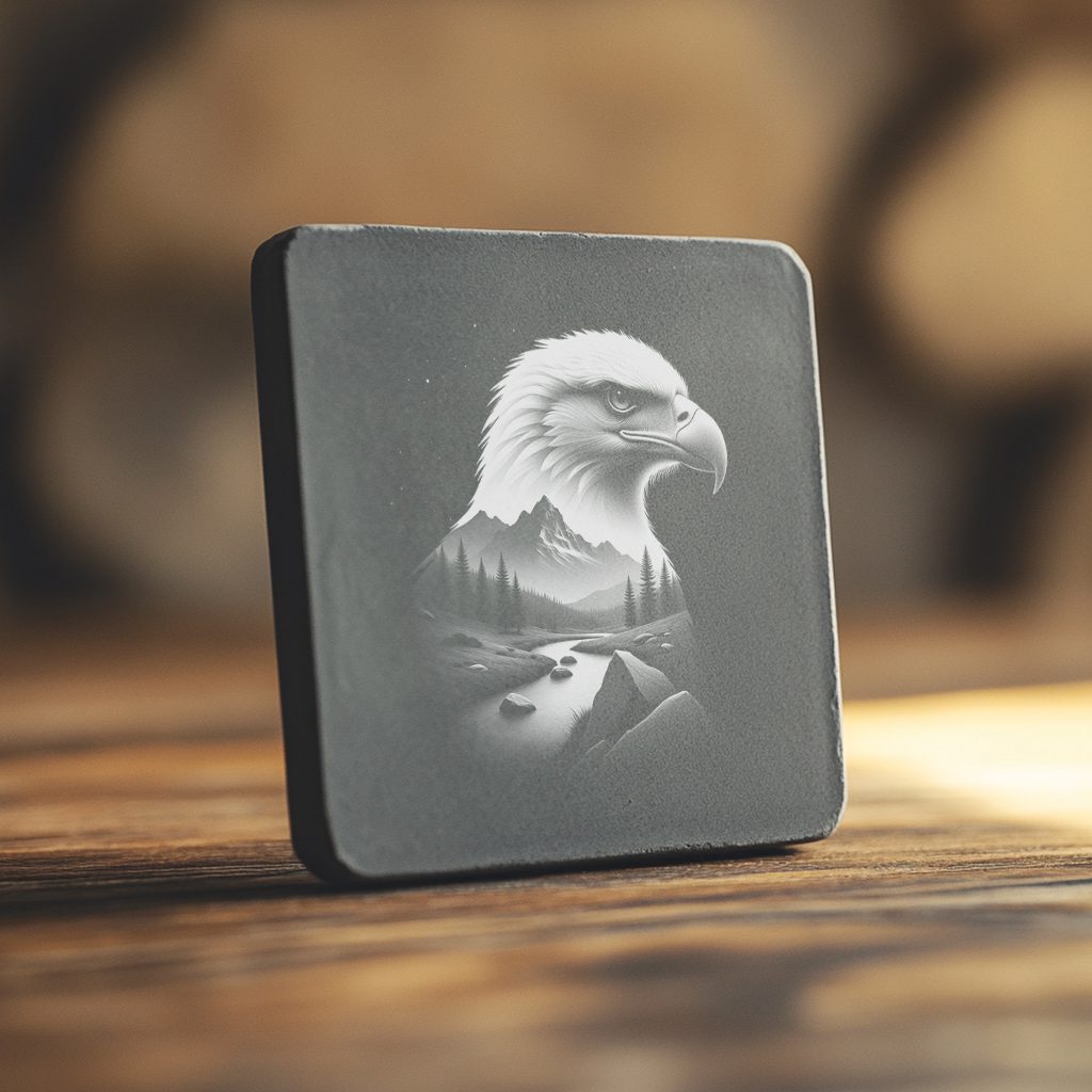 Slate Coaster Laser Engraving File, Double Exposure Eagle,