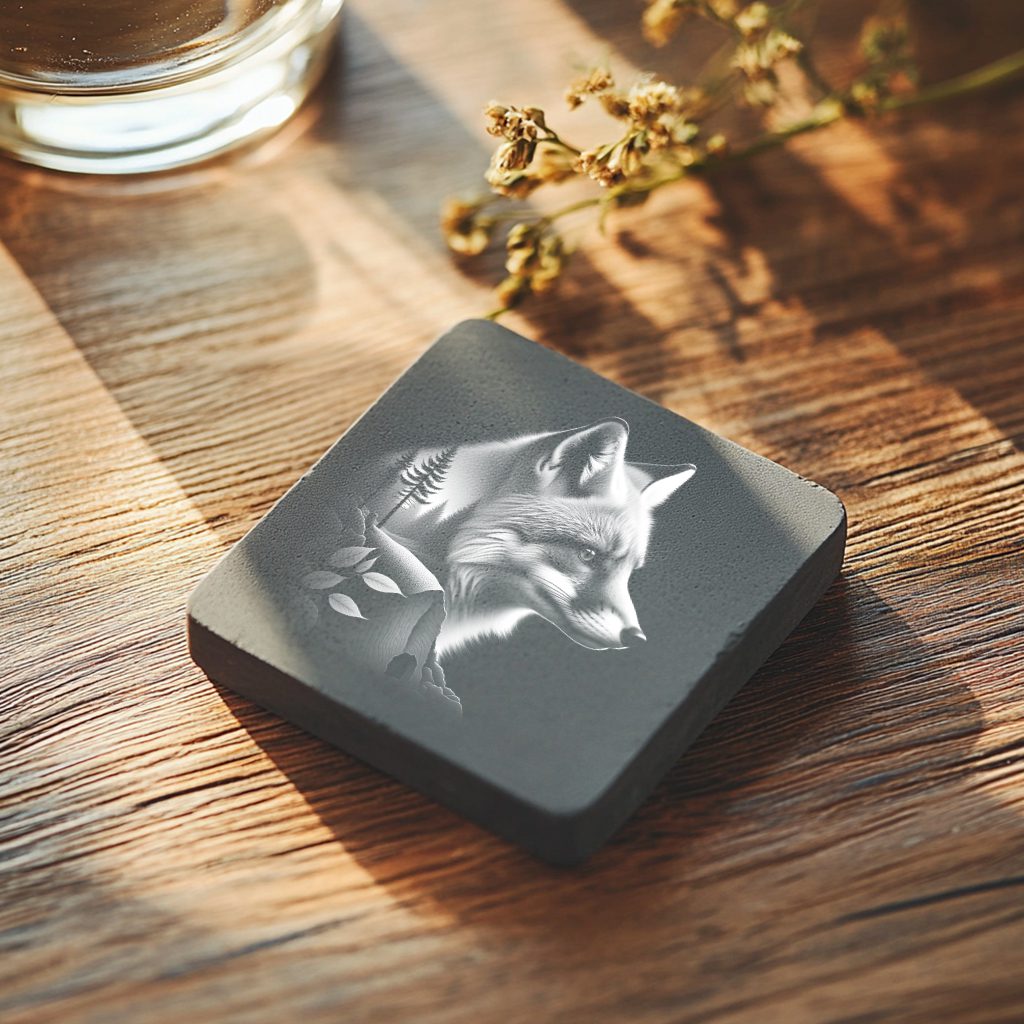 Slate Coaster Laser Engraving File, Double Exposure Wolf,