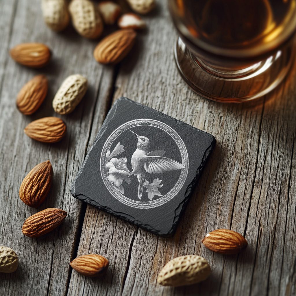 Slate Coaster Laser Engraving File, Hummingbird and Flower