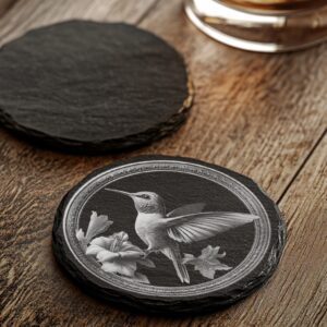 Slate Coaster Laser Engraving File, Hummingbird and Flower