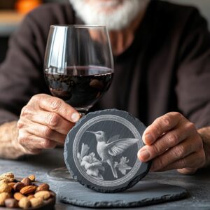 Slate Coaster Laser Engraving File, Hummingbird and Flower
