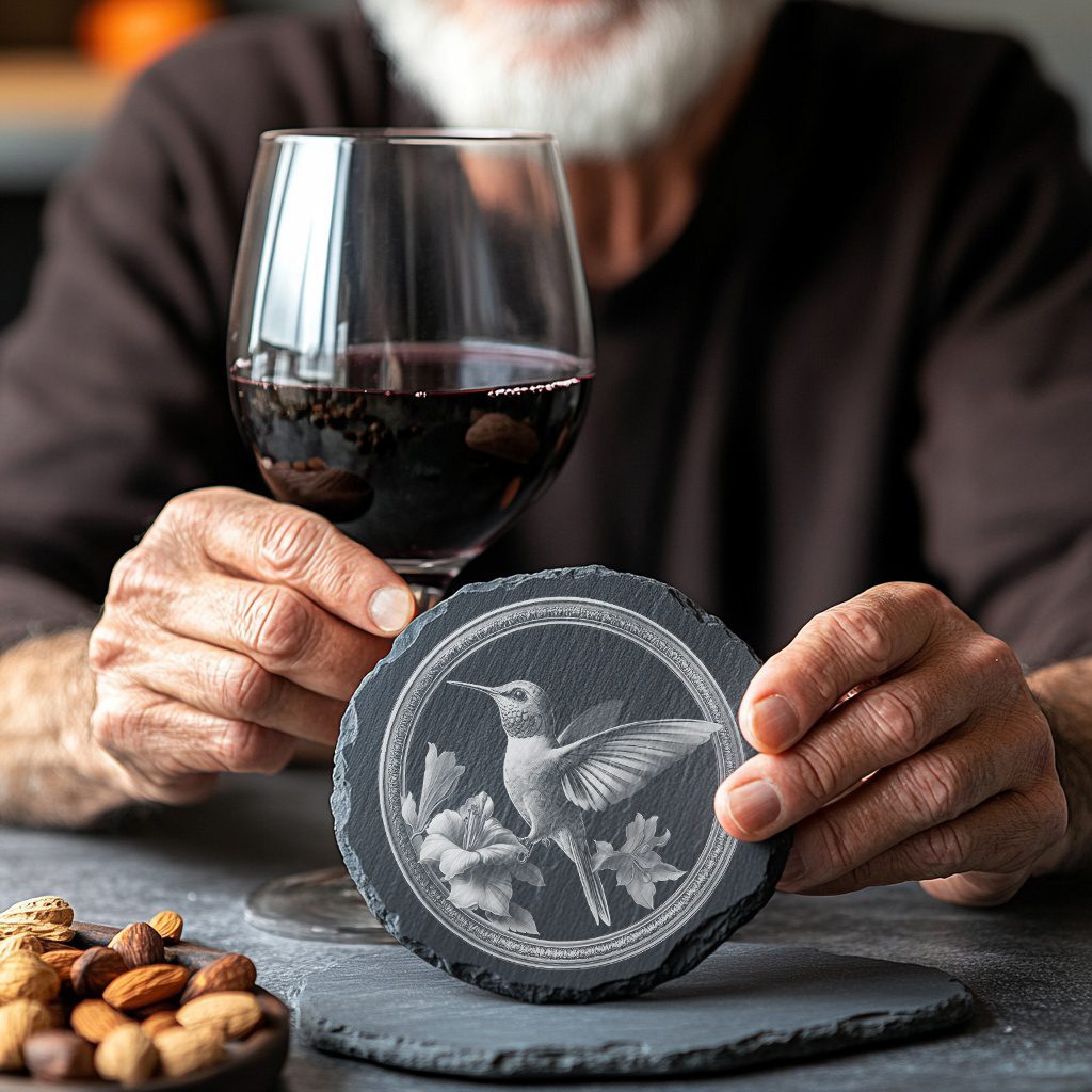 Slate Coaster Laser Engraving File, Hummingbird and Flower