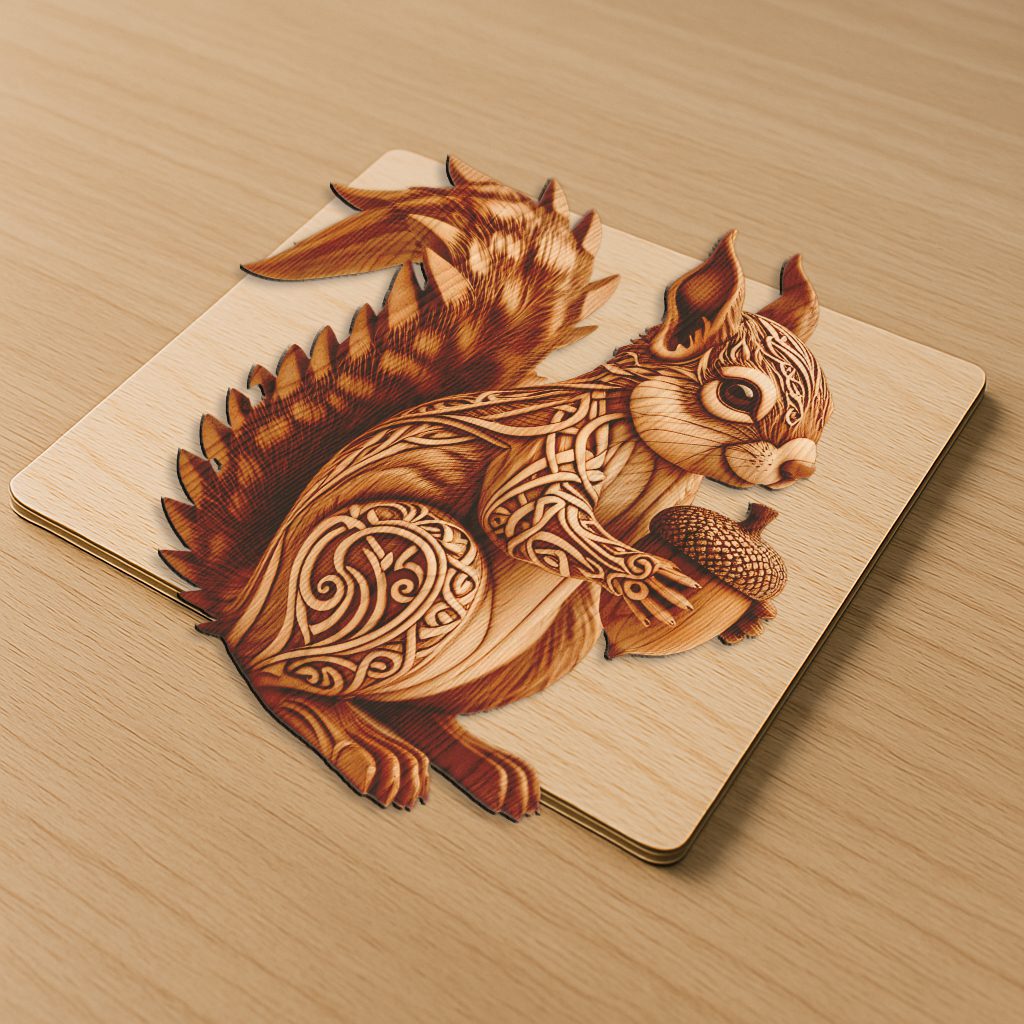 Squirrel 3D Illusion Laser Engraving Art, Wildlife Design
