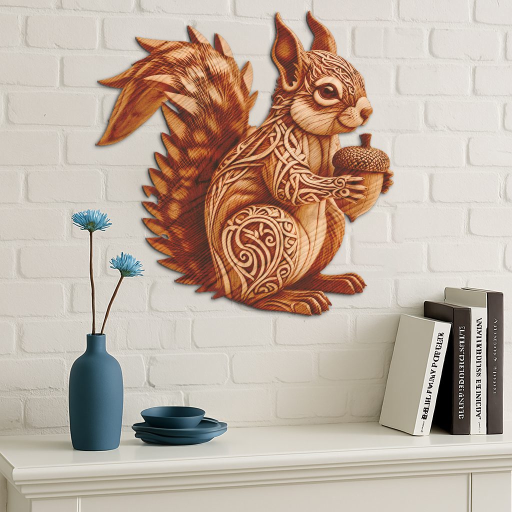 Squirrel 3D Illusion Laser Engraving Art, Wildlife Design