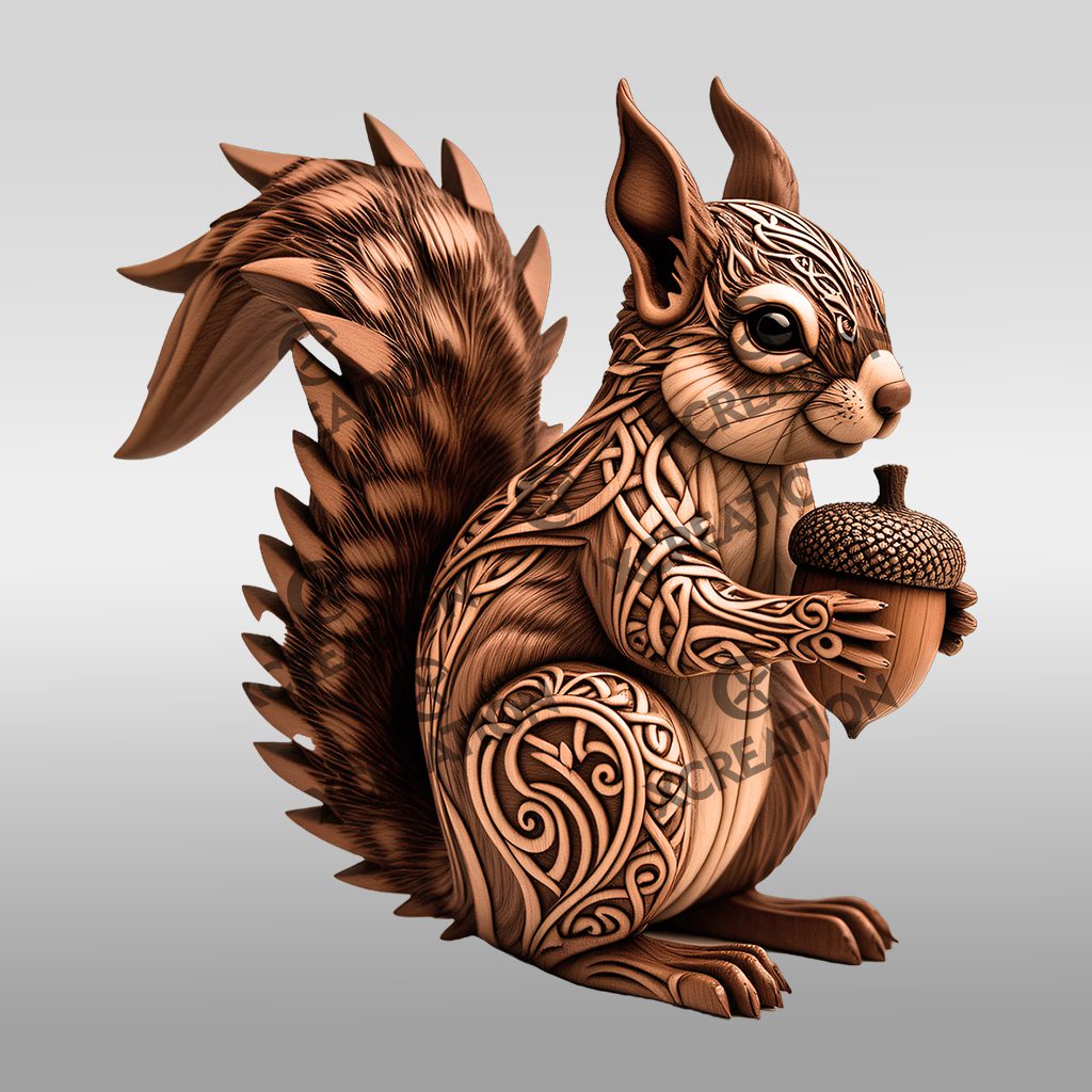 Squirrel 3D Illusion Laser Engraving Art, Wildlife Design