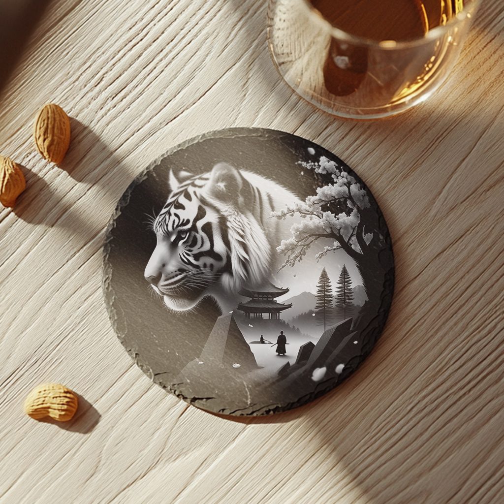 Tiger Double Exposure Laser Engraving Design for Slate