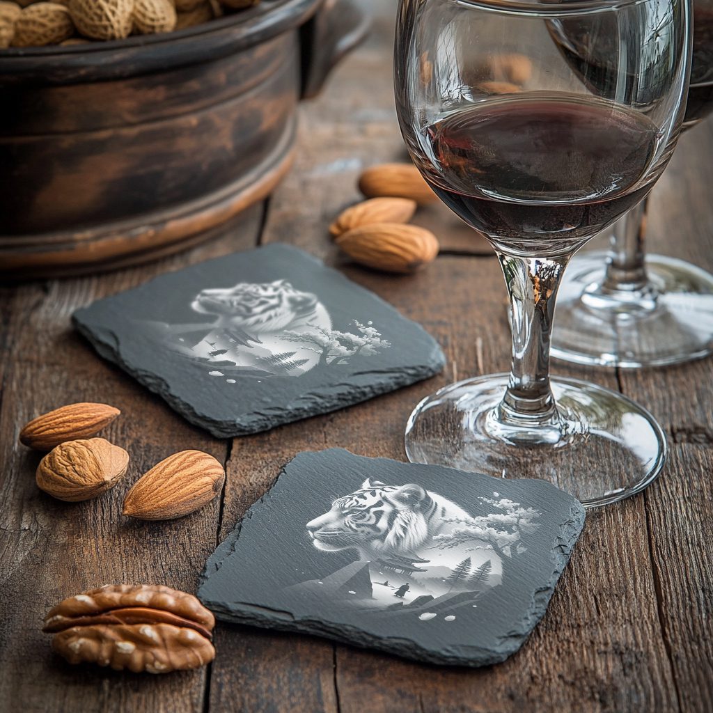 Tiger Double Exposure Laser Engraving Design for Slate