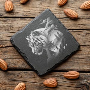 Tiger Double Exposure Laser Engraving Design for Slate