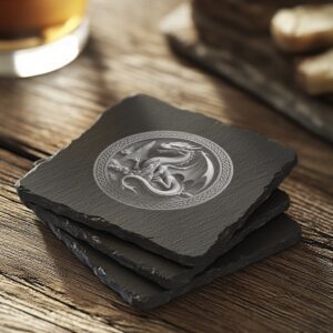Viking Dragon 3D Illusion Slate Coaster, Laser Engraving