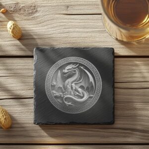 Viking Dragon 3D Illusion Slate Coaster, Laser Engraving