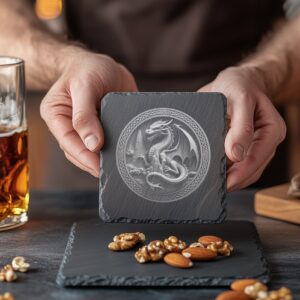 Viking Dragon 3D Illusion Slate Coaster, Laser Engraving