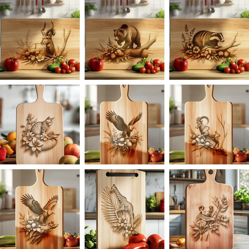 Wild Animal 3D Illusion Charcuterie Board Laser Engraving