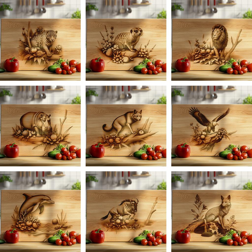 Wild Animal 3D Illusion Charcuterie Board Laser Engraving