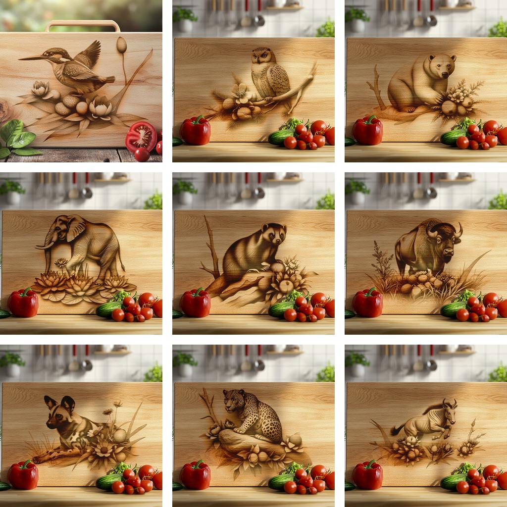 Wild Animal 3D Illusion Charcuterie Board Laser Engraving