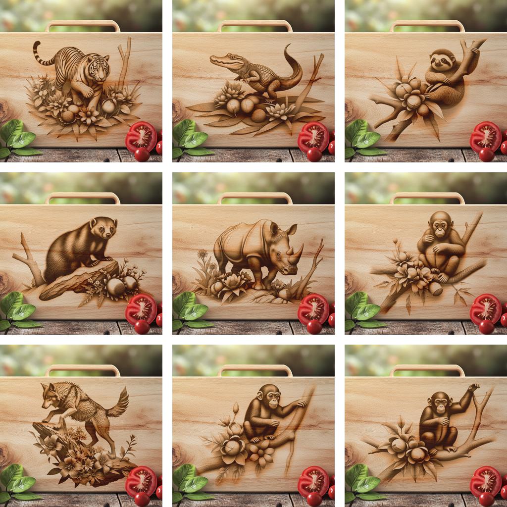 Wild Animal 3D Illusion Charcuterie Board Laser Engraving