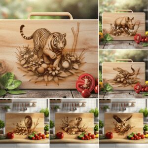 Wild Animal 3D Illusion Charcuterie Board Laser Engraving