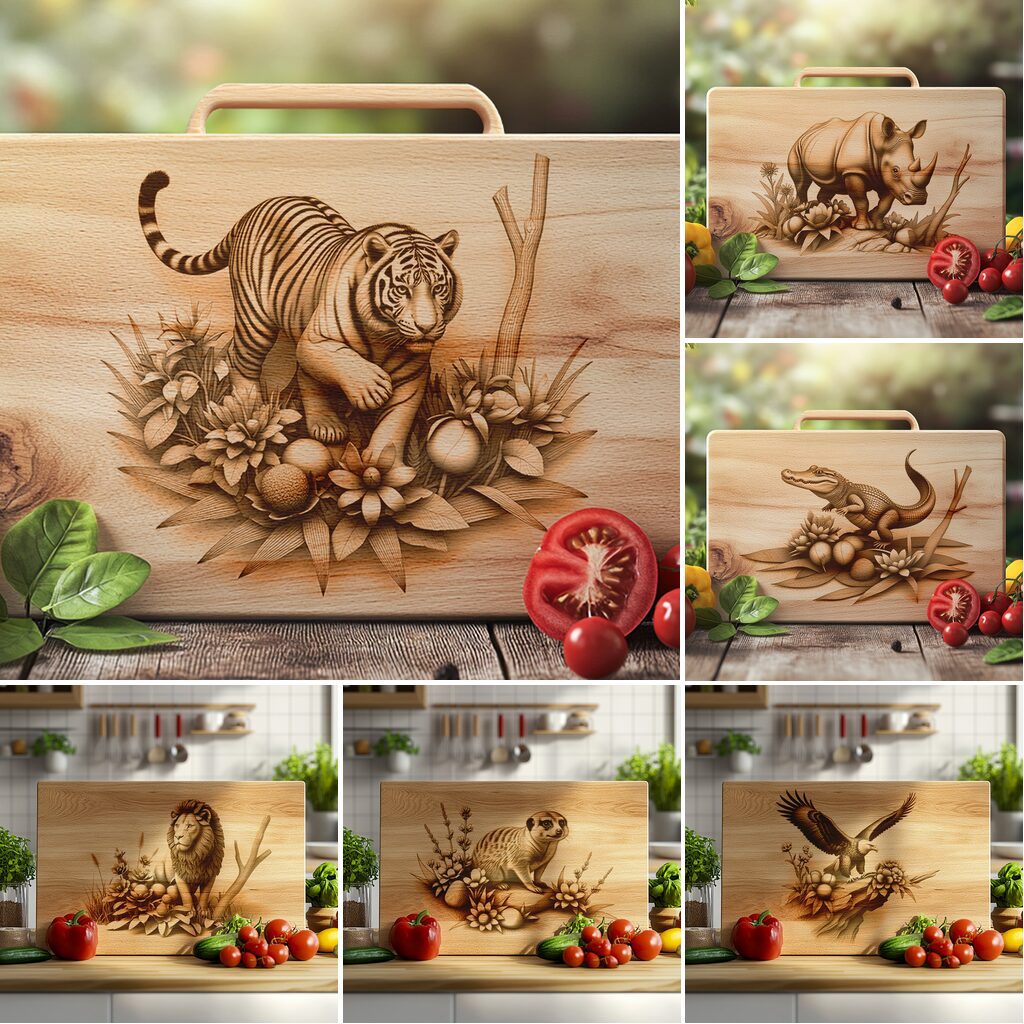 Wild Animal 3D Illusion Charcuterie Board Laser Engraving
