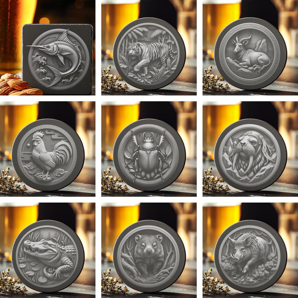 Wild Animal 3D Illusion Slate Coaster Laser Engraving