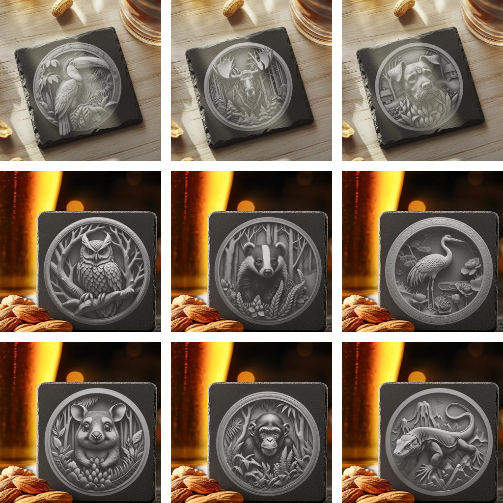 Wild Animal 3D Illusion Slate Coaster Laser Engraving