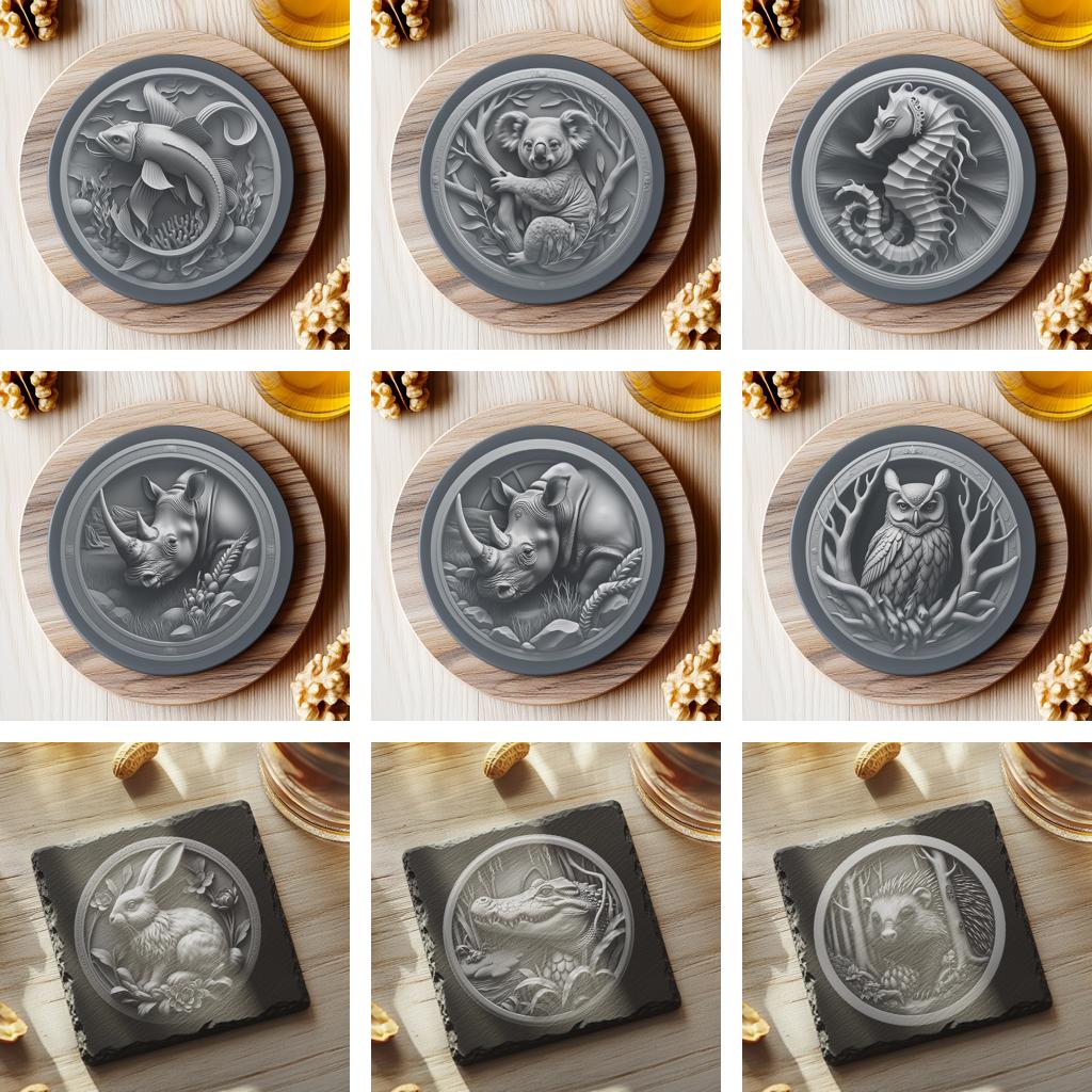 Wild Animal 3D Illusion Slate Coaster Laser Engraving