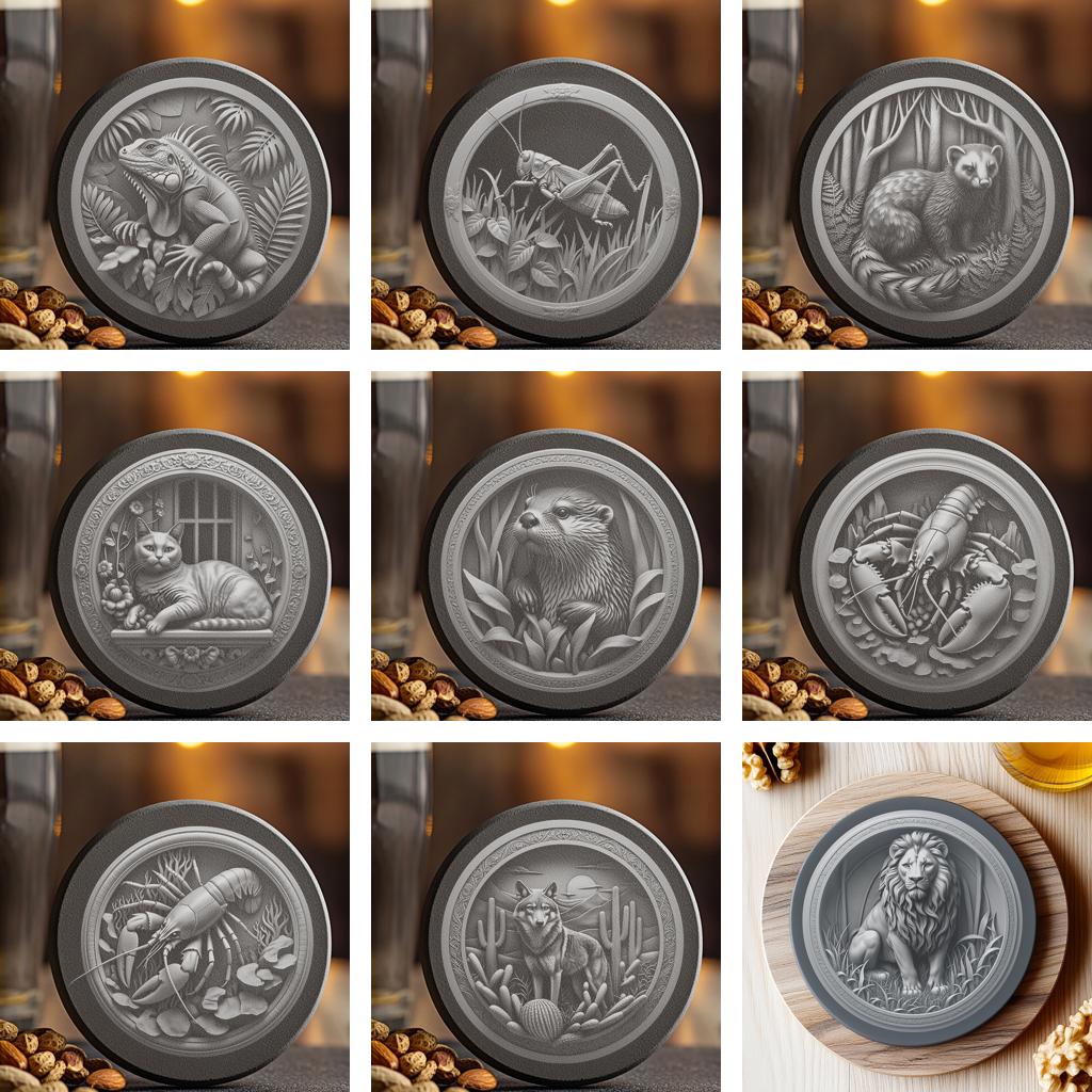 Wild Animal 3D Illusion Slate Coaster Laser Engraving