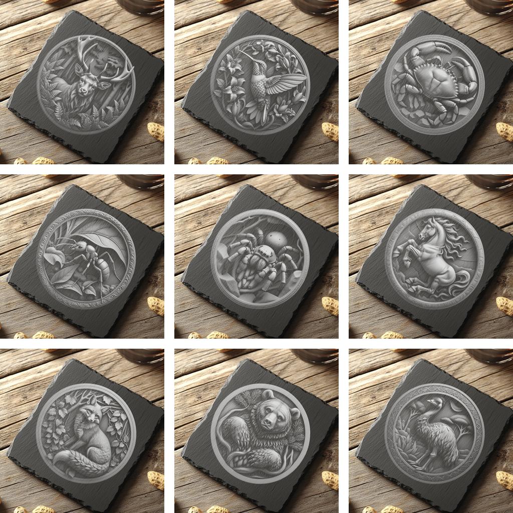 Wild Animal 3D Illusion Slate Coaster Laser Engraving