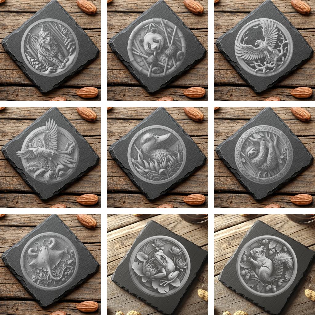 Wild Animal 3D Illusion Slate Coaster Laser Engraving