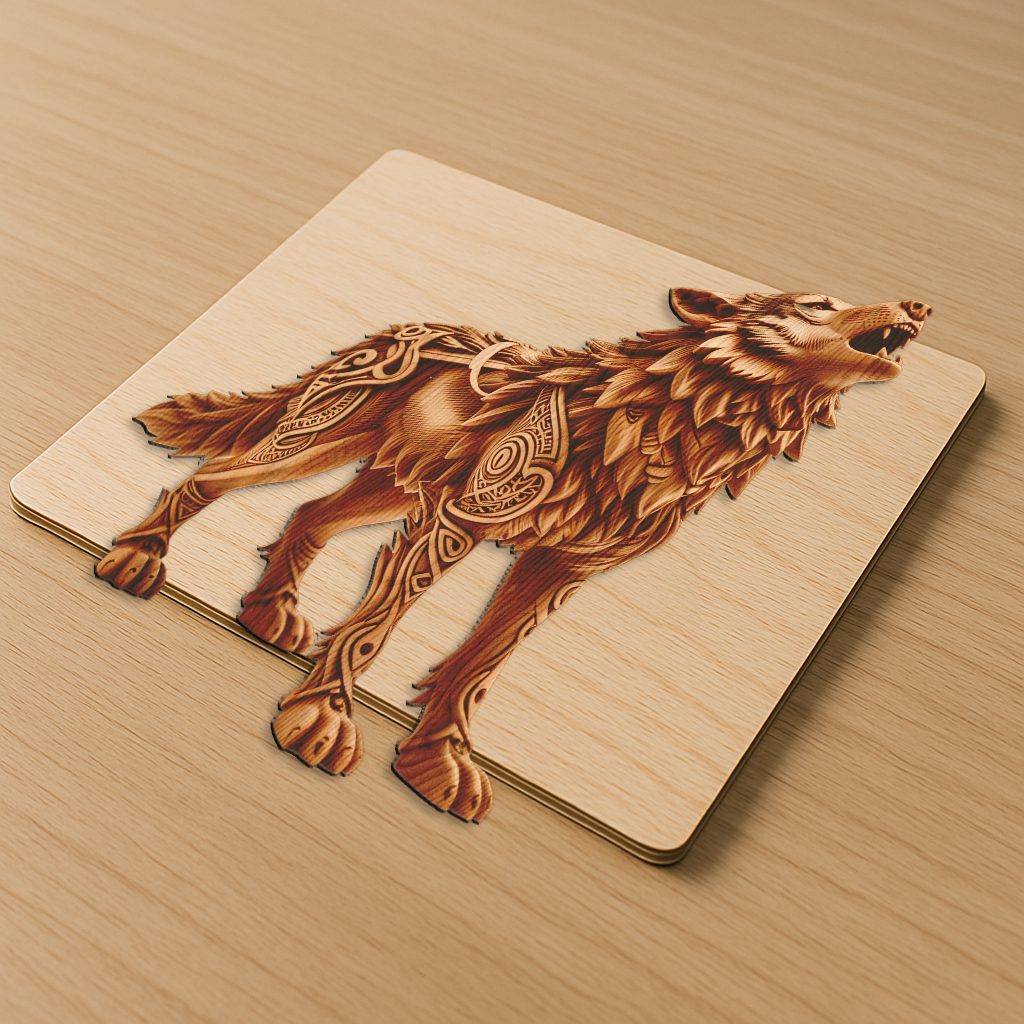 Wolf 3D Illusion Design File, Laser Engraved Animal