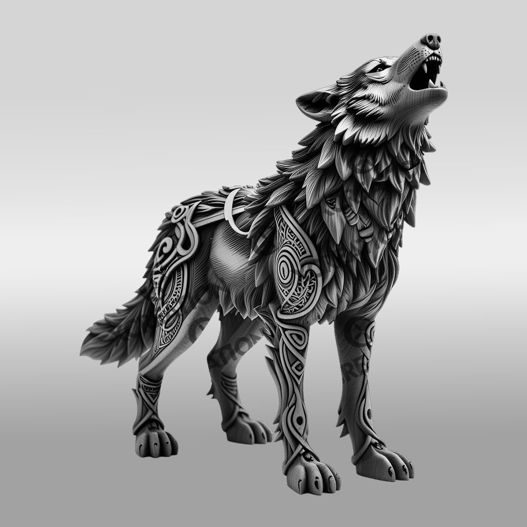 Wolf 3D Illusion Design File, Laser Engraved Animal