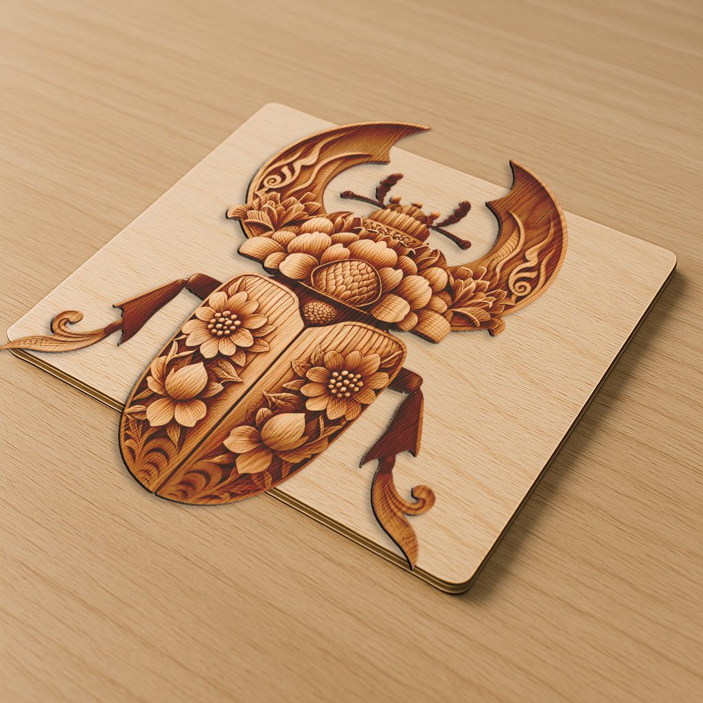 3D Insect Illusion Laser Engraving File, Bark Beetle Nature Decor, Digital Art Pattern - immagine 2