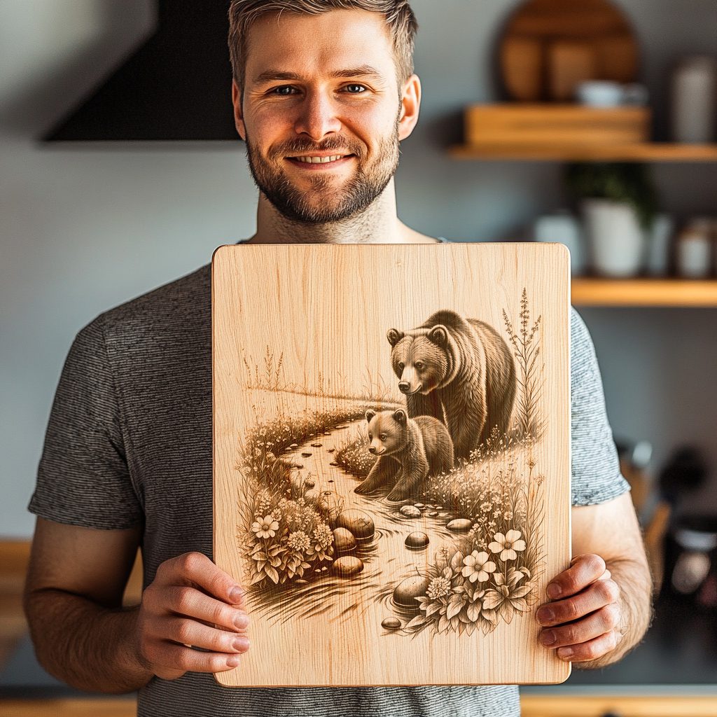 Bear Charcuterie Board Engraving File, Rustic Nature Kitchen