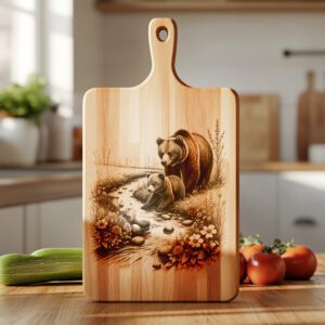 Bear Charcuterie Board Engraving File, Rustic Nature Kitchen