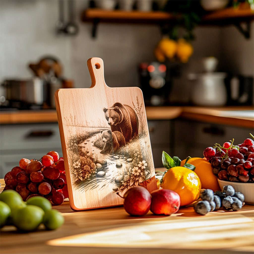 Bear Charcuterie Board Engraving File, Rustic Nature Kitchen