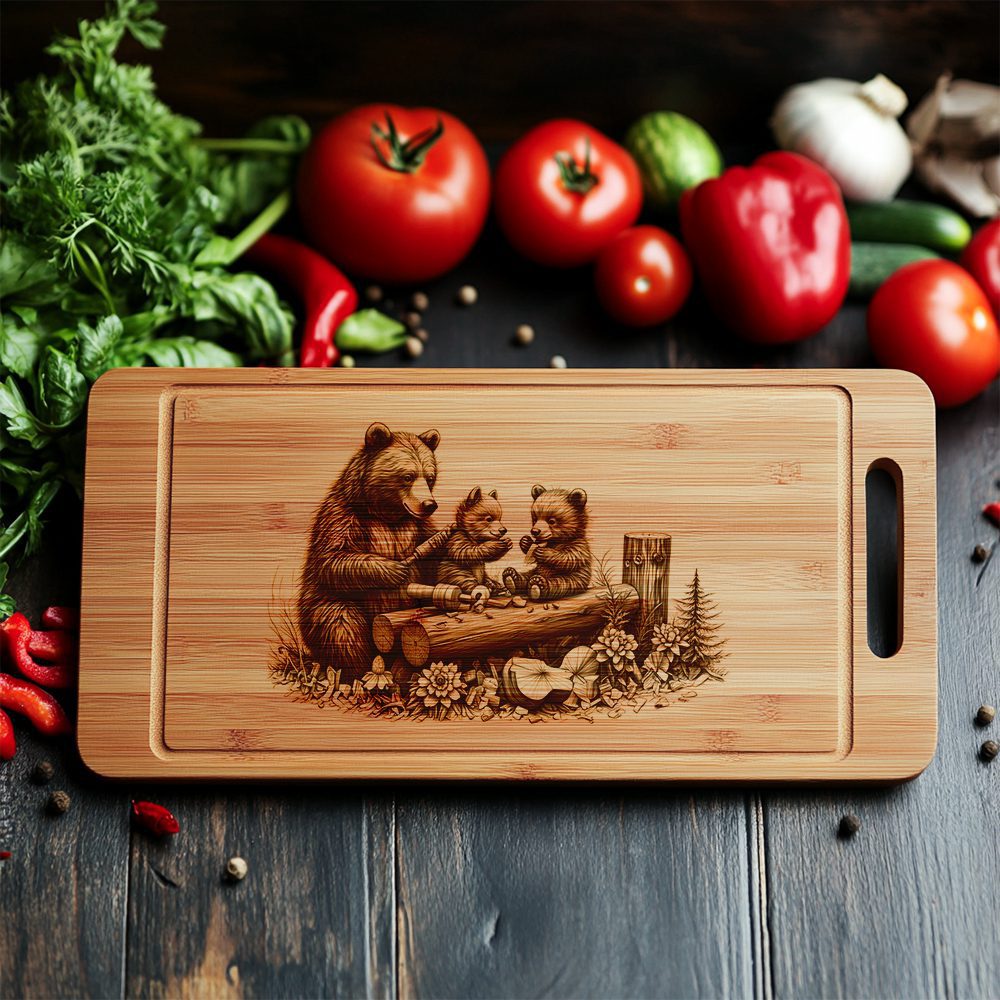 Bear Charcuterie Board Laser Engraving File, Rustic Woodworking